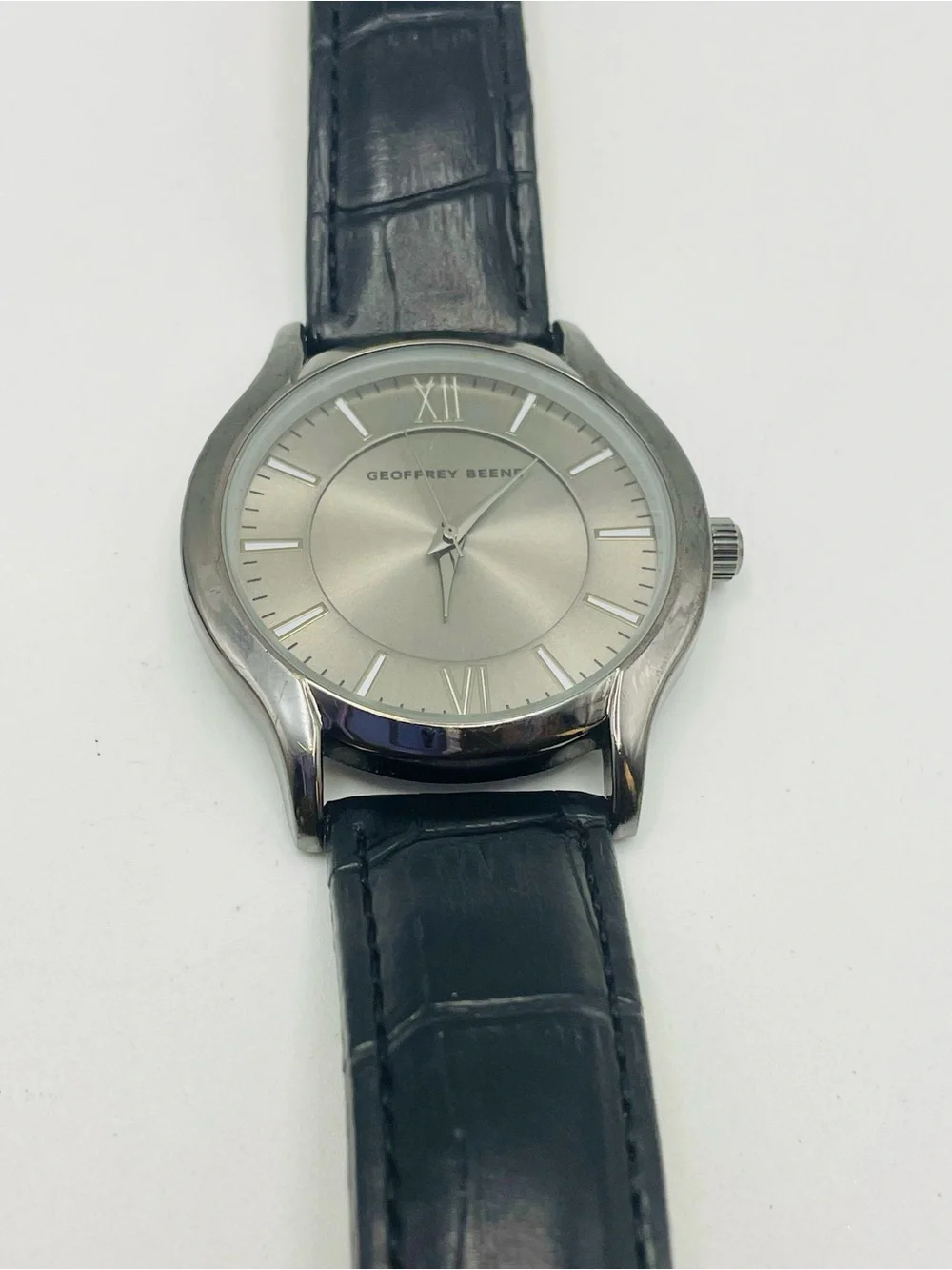 Geoffrey Beene Silver Dial Men’s Watch with Black Croc Strap